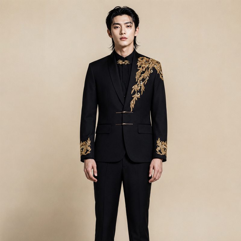Urbanriot New Chinese Style High-End Embroidered Suit Men's Set Engagement Groom Wedding Ethnic Clothing Urbanriot New Chinese Style High-End Embroidered Suit Men's Set Engagement Groom Wedding Ethnic Clothing