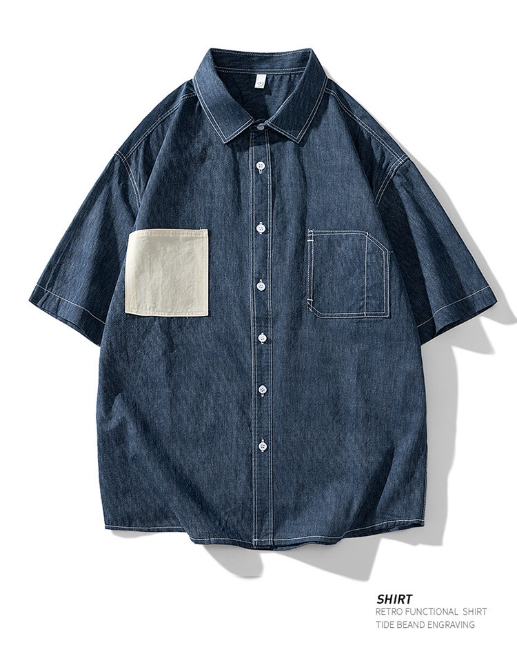 Джинсовая рубашка nasa联名牛仔衬衫夏季男款潮牌短袖衬衣青少年宽松休闲工装薄外套 OTHER