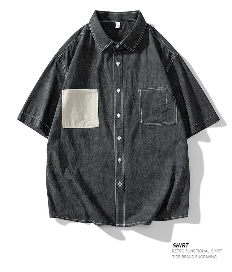 Джинсовая рубашка nasa联名牛仔衬衫夏季男款潮牌短袖衬衣青少年宽松休闲工装薄外套 OTHER