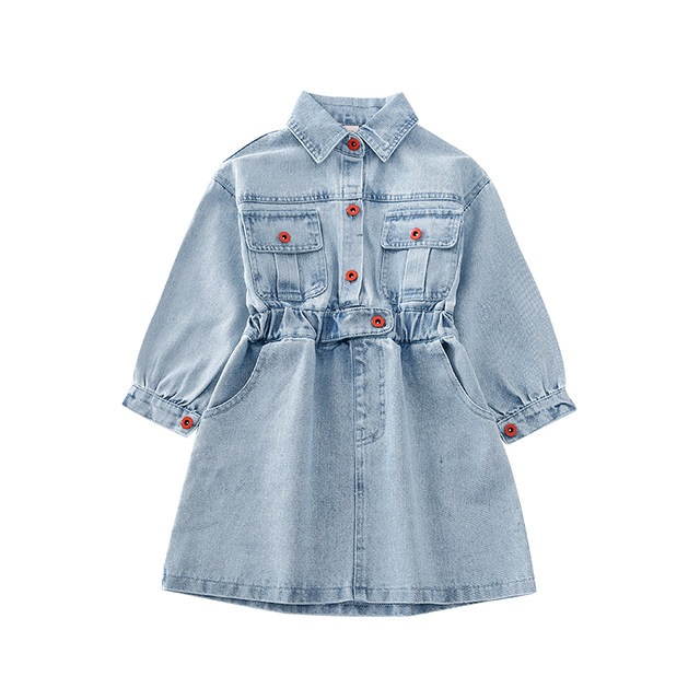 Girls' autumn dress 2022 new Korean version of the big children's slim tooling denim skirt foreign style long-sleeved princess dress