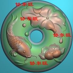 Imitation ancient lotus flower carp with green buckle with lotus leaf grey map finely carved and sculptured with wood carved and carved in wood