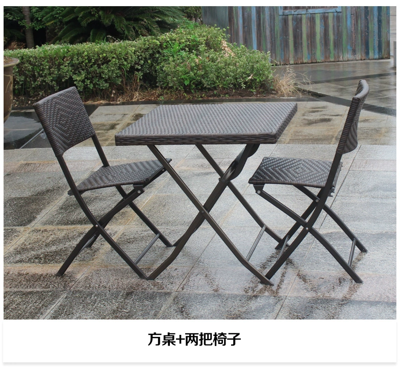 Ouweibao bàn ghế ngoài trời ban công đồ nội thất mây ghế ba năm mảnh ngoài trời vườn giải trí kết hợp gấp
