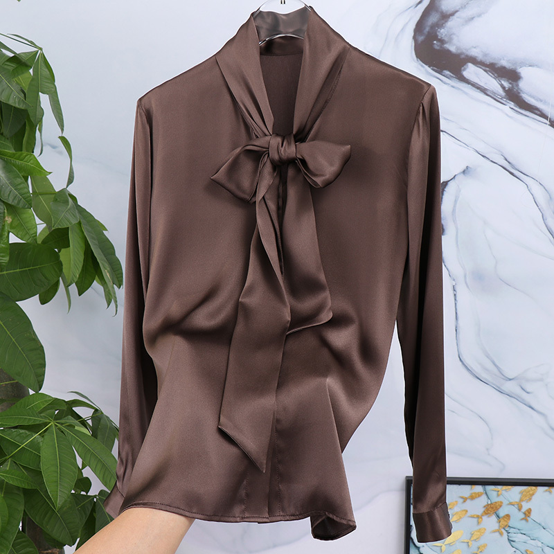 Silk Ribbon Shirt for Women, Long-Sleeved, High-End Mulberry Silk Shirt, Fashionable and Stylish, New Style, Elegant Bow Tie
