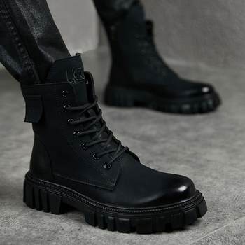 British style nubuck leather thick sole increased height plus fleece martin boots