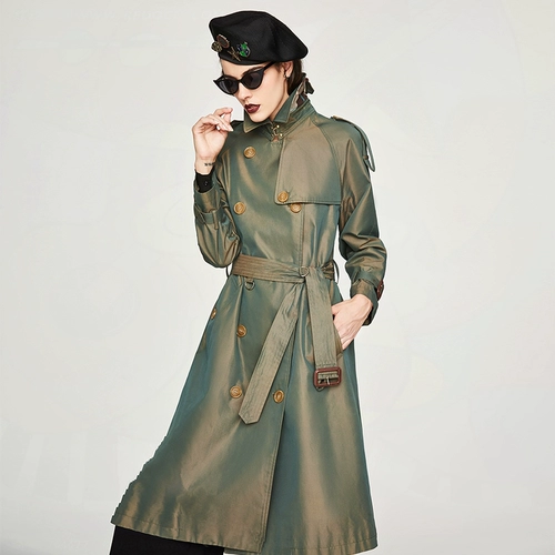 Длинный осенний бежевый зеленый плащ, средней длины, длина макси, 2023, в британском стиле