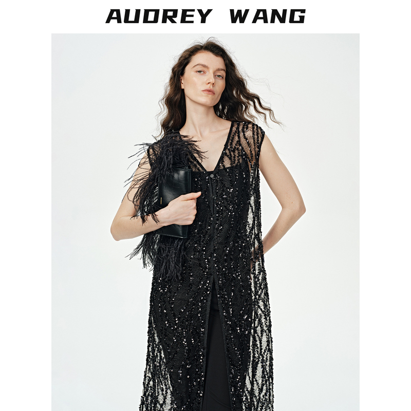 Audrey Wang 2026 Popular Retro Socialite Style Heavy Sequin See-Through Dress Sexy Long Gown Battle Dress