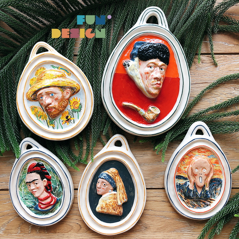 Spot FunDesign niche artist handmade Van Gogh ceramic hanging plate decoration home decoration gift hanging painting