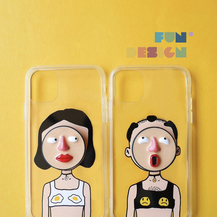 Now Thai designer 12 13pro max three-dimensional funny expression bracket mobile phone shell couple Doudou same style