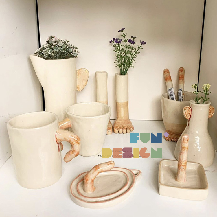 Niche artist hand-made ~ ceramic fun spoof finger creative mug coffee cup spoon gift