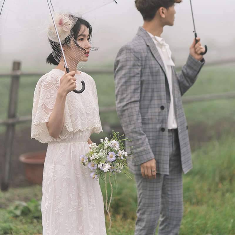 < Cloud End > Korea white lace dress sensual retro light wedding dress Brigades for holiday travel honeymoon