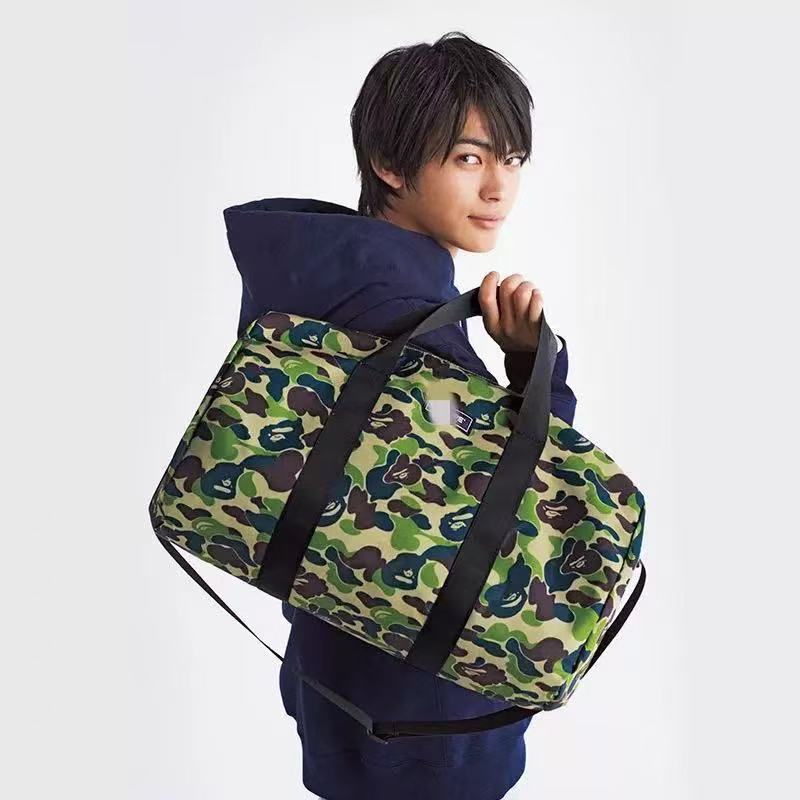 Original Bape Daily Accessories Ape Head Camouflage Waterproof Cylinder Large Capacity Crossbody Bag Travel Handbag Sports Bag