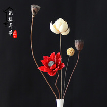 New Chinese style dried flower bouquet Real flower Air-dried lotus root natural decorative ornaments Showerhead flower arrangement Living room decoration Zen lotus