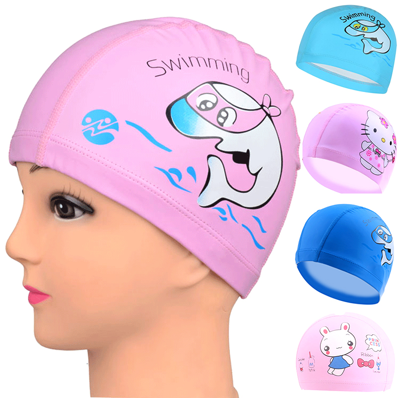 Child Swimming Cap Girl Waterproof Silicone Gel no-head boy Child cute shade Princess pu cartoon protective ear