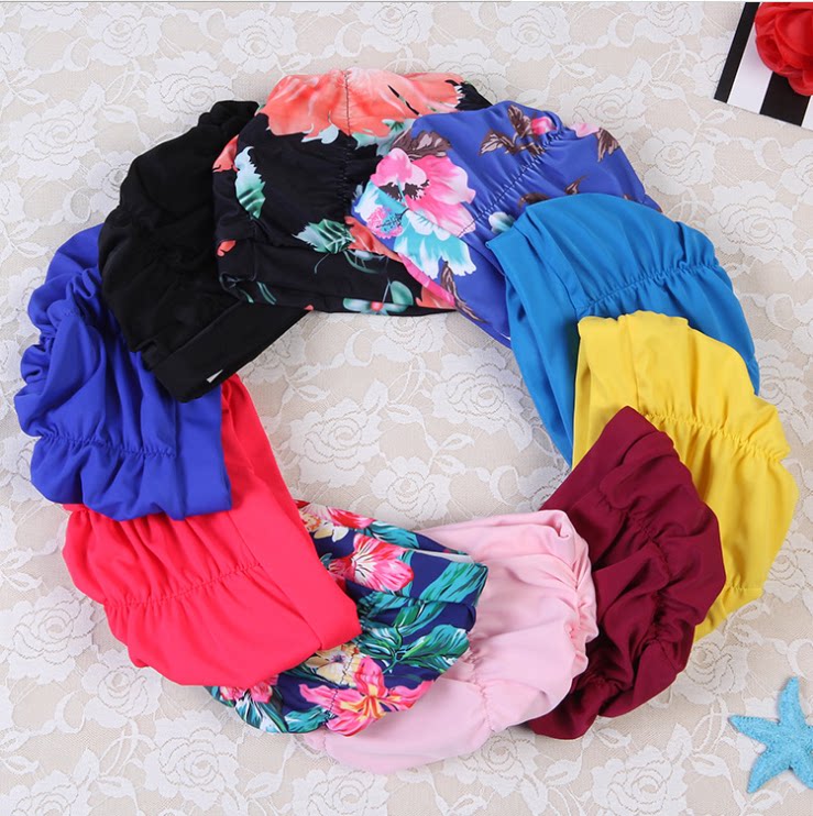 South Korea Cute Swimming Cap Lady Fabric Long Hair Care Ear Increase Bum Cap No Lehead Fabric Fashion 100 Crinkle Hat