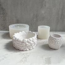 Simulated stone pattern perforated flower pot silicone mold owl cement flower pot vase gypsum resin mold