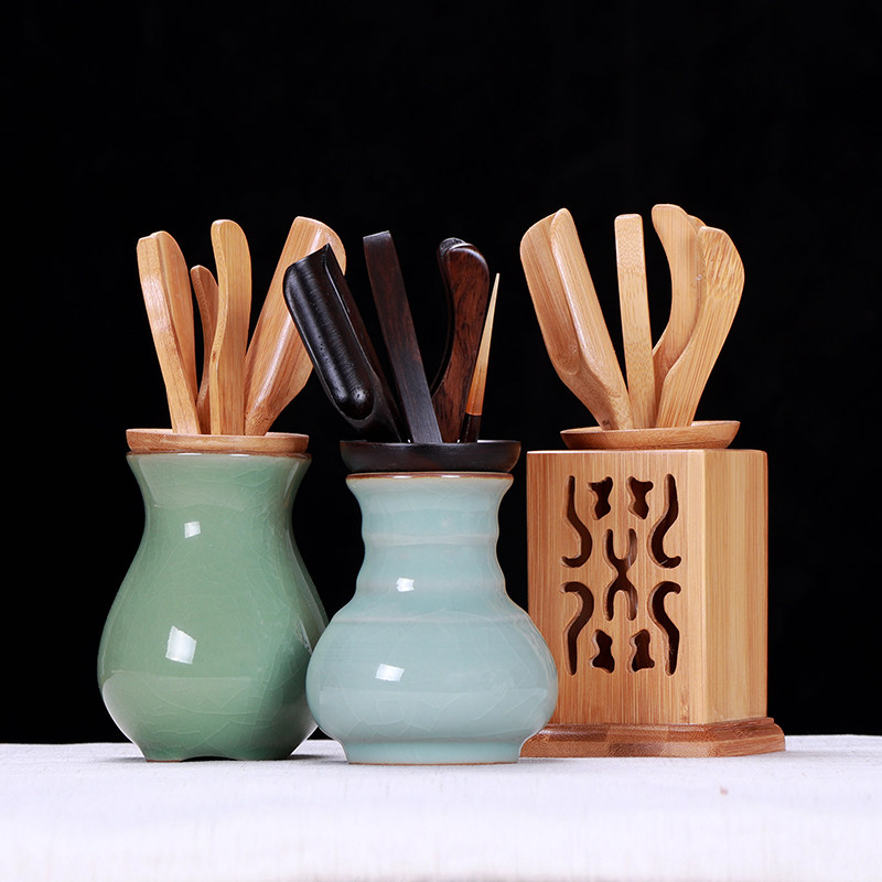 Longquan Royal Tea Celadon Tea Ceremony Six Gentlemen Set Kung Fu Tea Set Accessories Ebony Wood Solid Wood Wenge Wood Bamboo Tea Art
