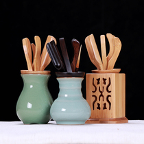Longquan imperial tea celadon tea ceremony six gentlemen set kung fu tea accessories ebony wood chicken wing wood bamboo tea art