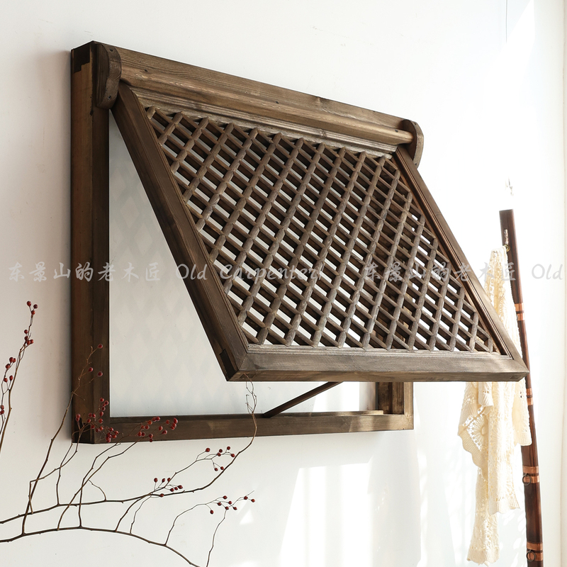 Chinese-Style Antique Flip-Up Windows, Vintage Distressed Old-Style Windows, Removable Windows, Dongyang Wood Carving Doors and Windows, Solid Wood Hollow Lattice
