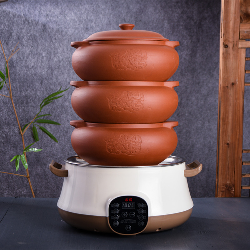 Purple clay gas pot Chicken steam pot Commercial Yunnan Jianshui purple clay steam pot Chicken steam pot Household casserole soup pot ceramics