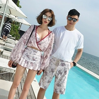 Cặp vợ chồng nhỏ tay dài bơi lội bikini ba mảnh giảm béo bụng tắm biển spa đôi tình nhân bơi - Vài đồ bơi 	set đồ đi biển đôi	