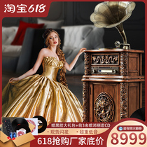  Van Kareni gramophone Retro solid wood big horn European-style old-fashioned living room decoration antique vinyl record player