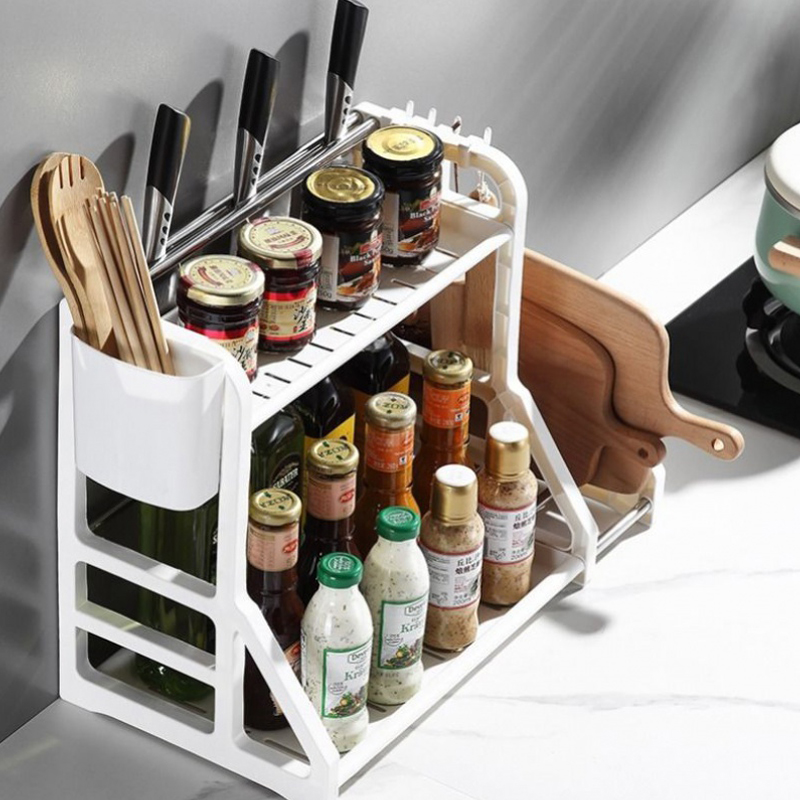Kitchen Shelve Free of perforated seasoning jar Shelf Shelf Shelf Knife knife Chopsticks Cutter Plastic Supplies Household big All