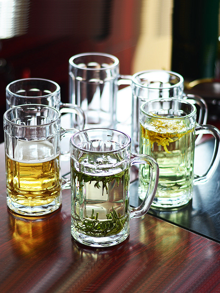 Tempered Glass Cup with Handle, Anti-Fall, Household, High Temperature Resistant, Beer Mug, Special Tea Cup Set for Chess and Card Rooms and Teahouses