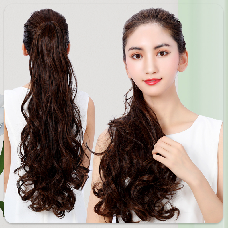 Wig ponytail female big wave long hair pear flower curly fake braid fluffy high grab clip-type natural simulation hair long curly hair