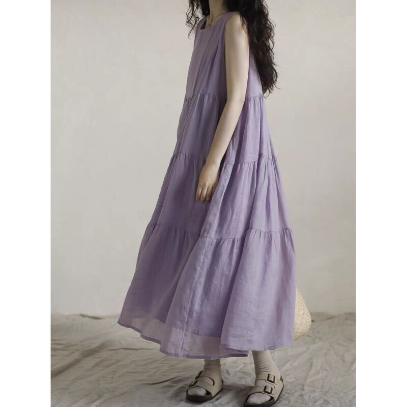 Clearance Sale of Japanese-Style Women's Linen Loose Casual Long Dresses, Summer Sleeveless Tank Top Cotton-Linen Dresses Clearance Sale of Japanese-Style Women's Linen Loose Casual Long Dresses, Summer Sleeveless Tank Top Cotton-Linen Dresses