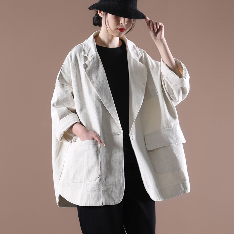 Japanese-Style High-End Export Women's Clothing, Large Size, Loose-Fitting, Autumn Suit, Long-Sleeved Casual Linen Blazer