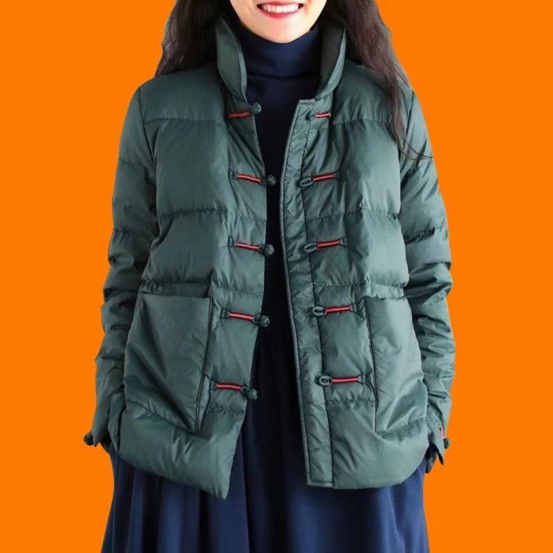 Clearance Sale: Vintage Style Women's down Jacket with Stand Collar and Traditional Buttons, Lightweight and Thickened for Winter, Loose Fit and Warm
