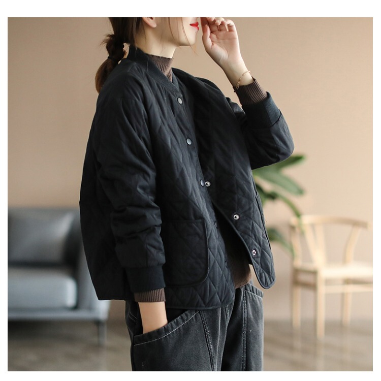 Big Brand Export Outlets Withdraw Women's Autumn and Winter Lightweight Stand-Up Collar Short Quilted Quilted Jacket with Loose Fit and Quilted Lining