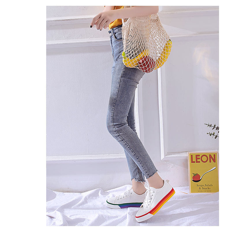 Mùa hè 2019 mới giày cầu vồng trắng nữ 鸳鸯 đế thấp ren vải ren hoang dã giày đế bằng thoáng khí - Giày cắt thấp giày louis vuitton nữ chính hãng