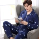 Đồ ngủ nam cotton dài tay mùa xuân và mùa thu kích thước lớn màu xanh lá cây trung niên pijama nam