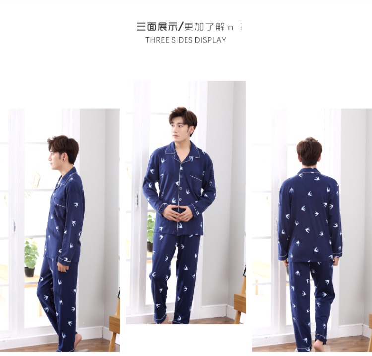 Bộ đồ ngủ nam mùa xuân và mùa thu Bộ đồ ngủ cotton dài tay cho nam mùa đông cotton mỏng phần trẻ trung và mùa thu và dịch vụ nhà mùa đông bộ đồ ngủ