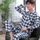 Đồ ngủ nam cotton dài tay mùa xuân và mùa thu kích thước lớn màu xanh lá cây trung niên pijama nam