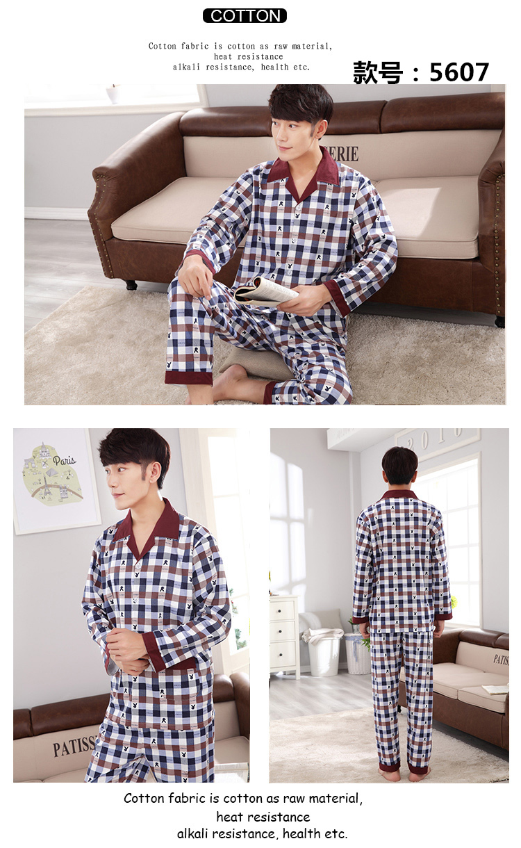 Mùa xuân và mùa thu cotton kích thước lớn đồ ngủ nam trẻ trung mùa thu và mùa đông Mô hình đồ lót nam trung niên dài tay phù hợp với dịch vụ nhà thời trang trung niên