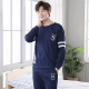 Đồ ngủ nam cotton dài tay mùa xuân và mùa thu kích thước lớn màu xanh lá cây trung niên pijama nam