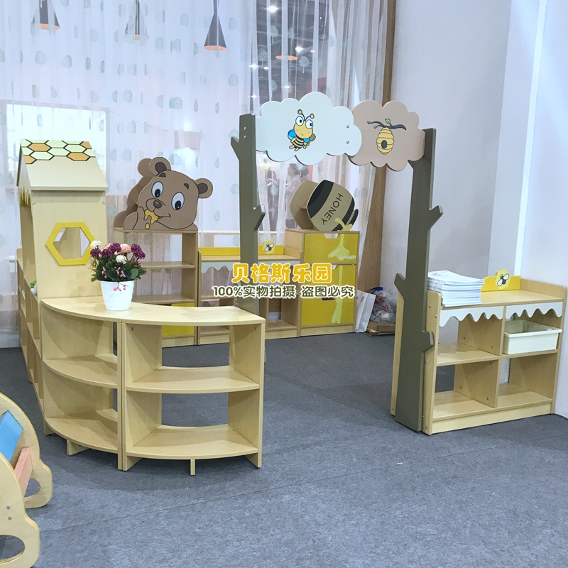 Kindergarten Woody Interactive Combo Cabinet Cartoon Toy Cabinet Children's Furniture Storage Cabinet Containing Cabinet Styling Area Corner Door