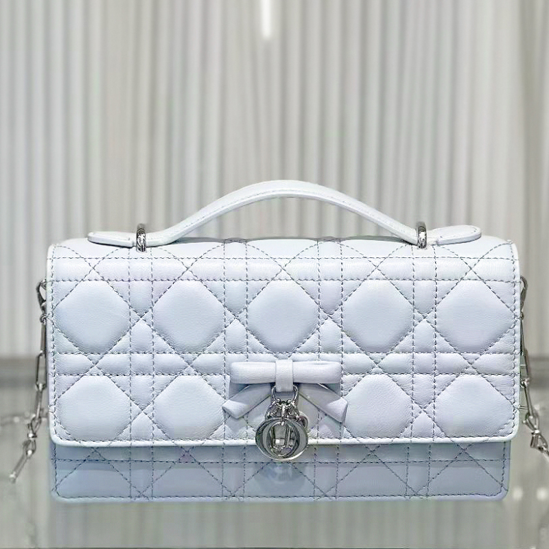 Miss Lady Genuine Leather Joy Flap Pearl Chain Montaigne Crossbody Bow Handle Small Square Bag