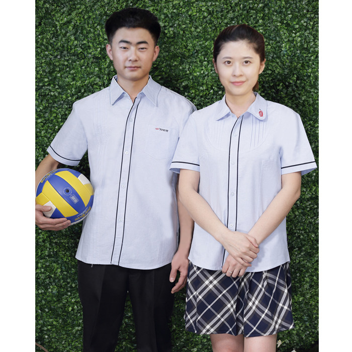 Shuncheng is a summer middle school student short-sleeved school uniform male and female students wear custom-made blue college shirt casual suit