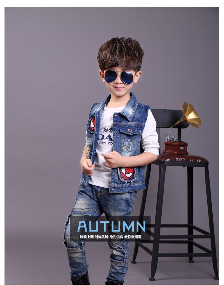 Trẻ em denim vest boy 2018 mới 4 mùa xuân và mùa thu mô hình 5 Hàn Quốc phiên bản 6 vest cậu bé mùa xuân 2-7 tuổi vest