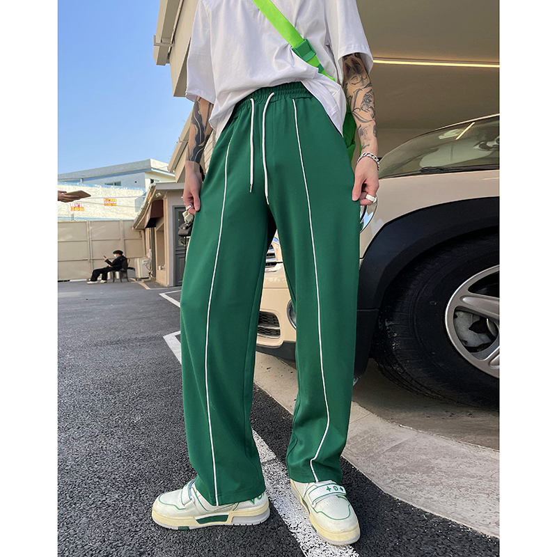 (Main Push) Love to wear Gang 2022 Spring Design Feel Straight Barrel Casual Pants Men Ins Green Sports Broadlegged Pants