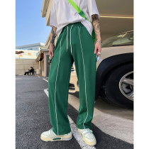 (Main Push) Love to wear Gang 2022 Spring Design Feel Straight Barrel Casual Pants Men Ins Green Sports Broadlegged Pants