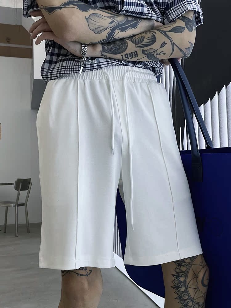 (Love to wear) Knitted casual five-point shorts men's ins solid color straight loose loose all-match simple sanitary pants mid-pants