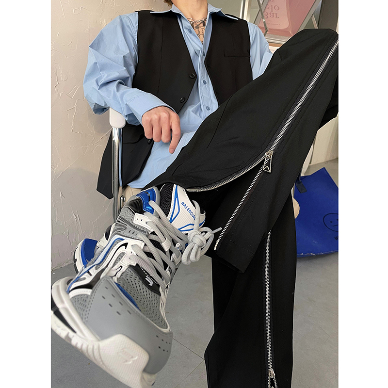 Love to wear a help 2022 zip fork design of pants men high - fashion blue street pants