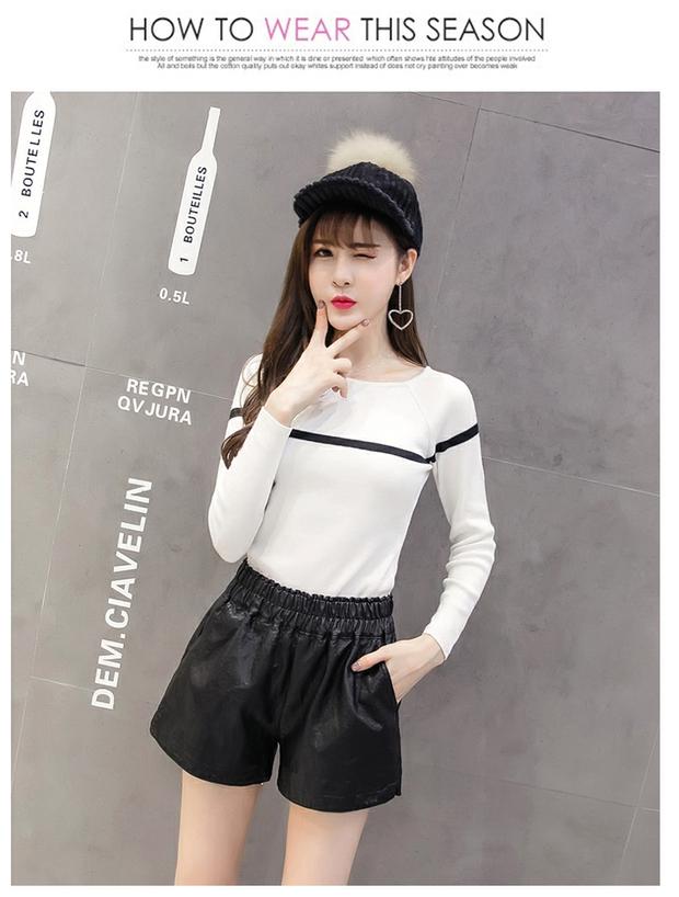 Quần short eo thun 2018 thu đông mới quần ống rộng đã giặt quần da pu cao eo rộng, mỏng bên ngoài mặc quần bốt quần short jean nữ