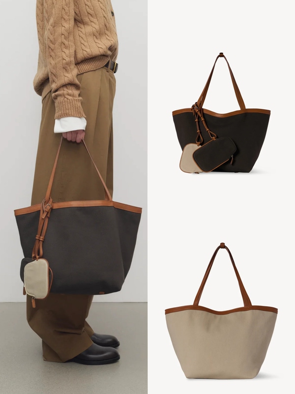 Special Row Parktotethree Canvas and Leather Tote Bag, Double-Sided Large-Capacity Shoulder Handbag Eudae