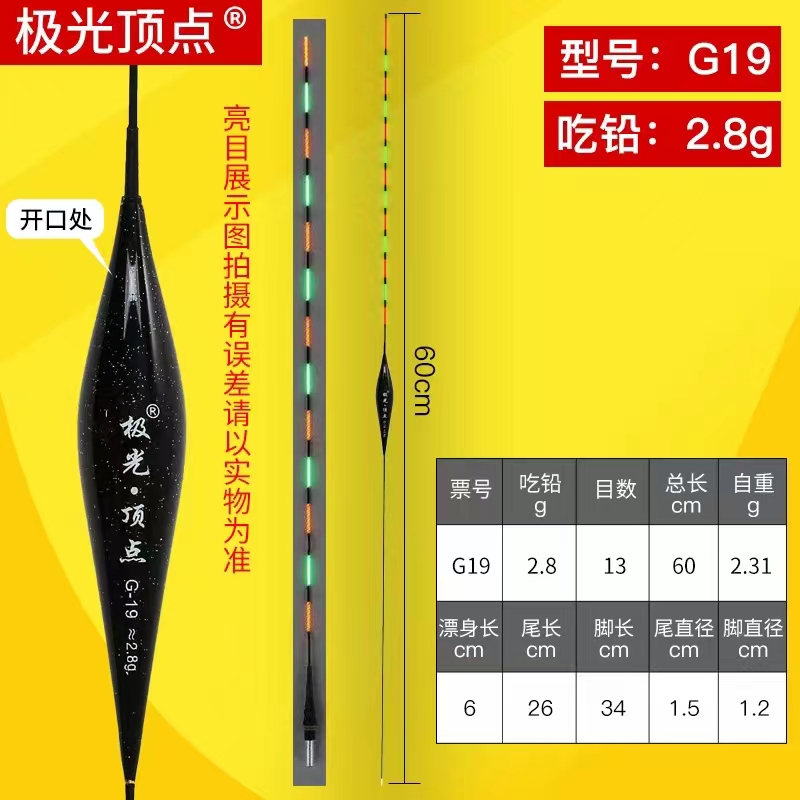 Aurora Vertex G19 Day and Night Dual-Use Fiber Optic Hard Tail 600mm Integrated Electronic Float 2.1g 2.8g