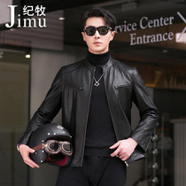 Real fur coat mens spring new Haining head wax locomotive leather jacket short repair coat